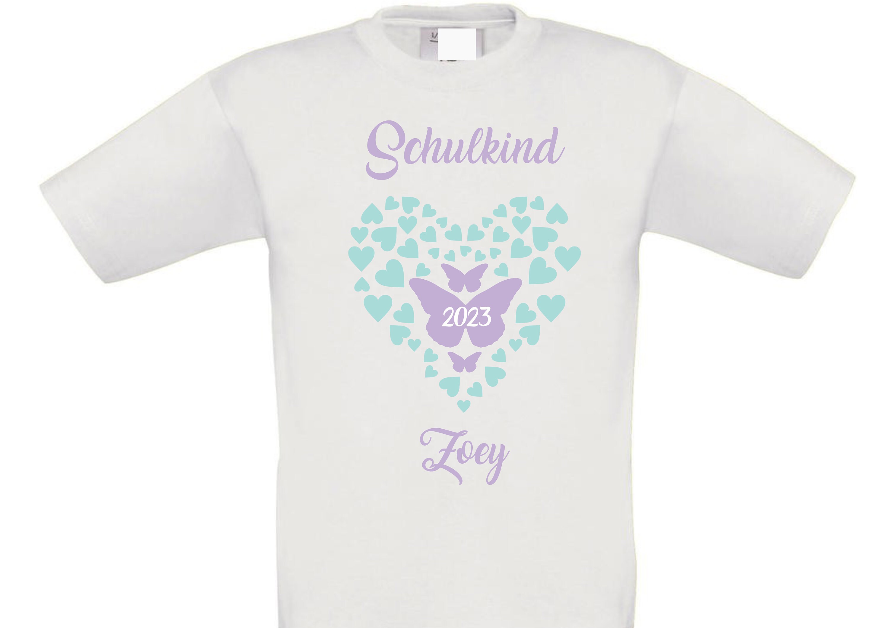 Schmetterling T-Shirt zur Einschulung Schulkind mit Namen und Herz