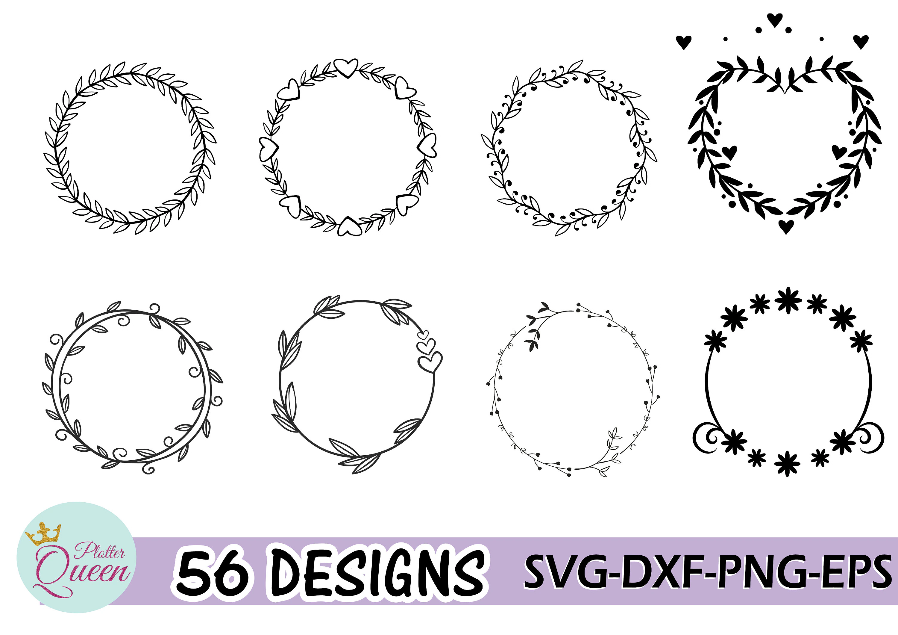 Plotterdatei  Kranz Rahmen, 56 Wreaths Designs  SVG DXF PNG
