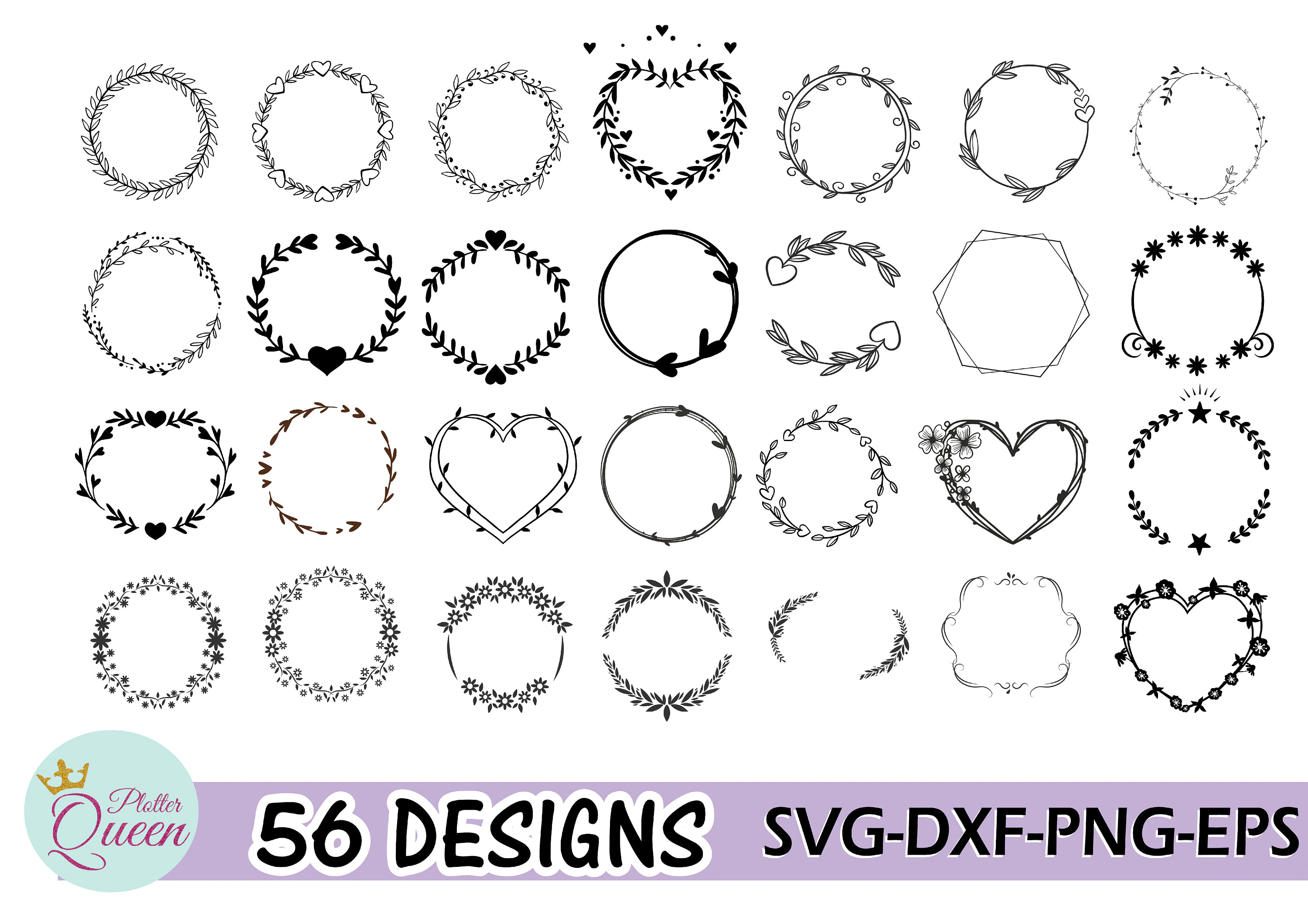 Plotterdatei  Kranz Rahmen, 56 Wreaths Designs  SVG DXF PNG