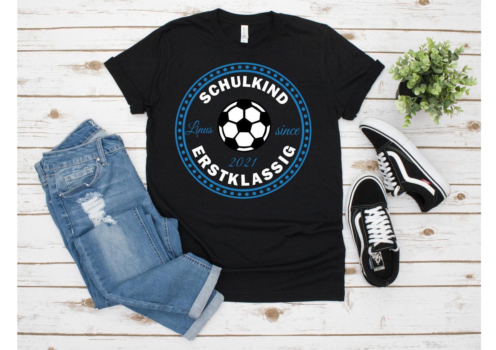 Fußball T-Shirt zur Einschulung Ball mit Namen 